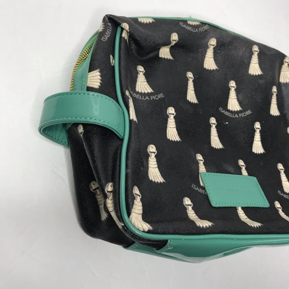 Isabella Fiore black and teal tassels make up bag